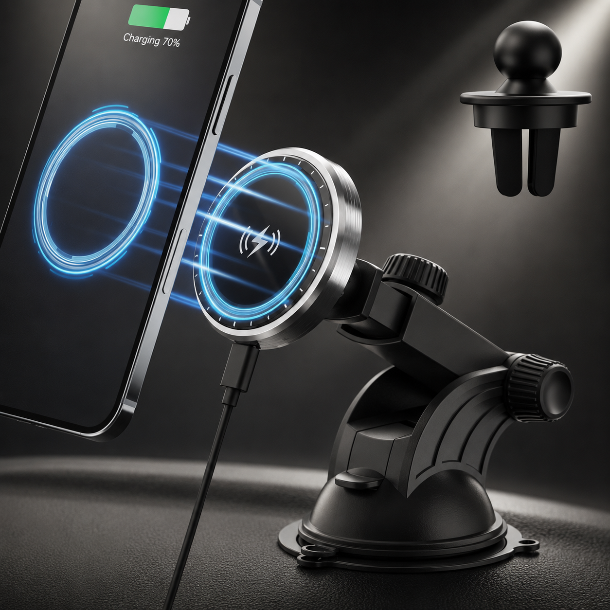 Fast Magnetic Wireless Car Charger for iPhone and MagSafe Compatible