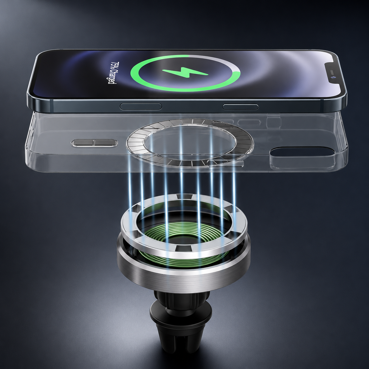 Fast Magnetic Wireless Car Charger for iPhone and MagSafe Compatible