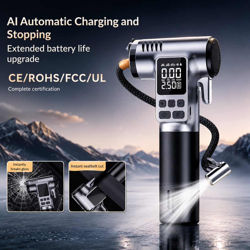 Portable Tire Inflator & Safety Hammer for Every Drive