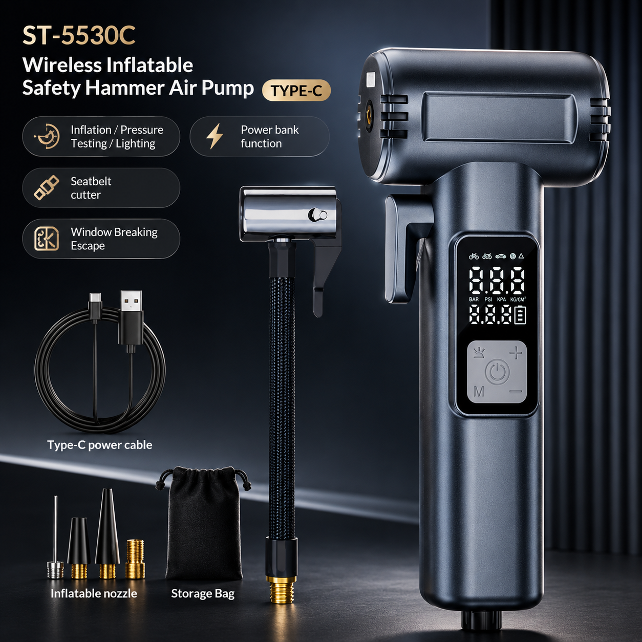 Portable Tire Inflator & Safety Hammer for Every Drive