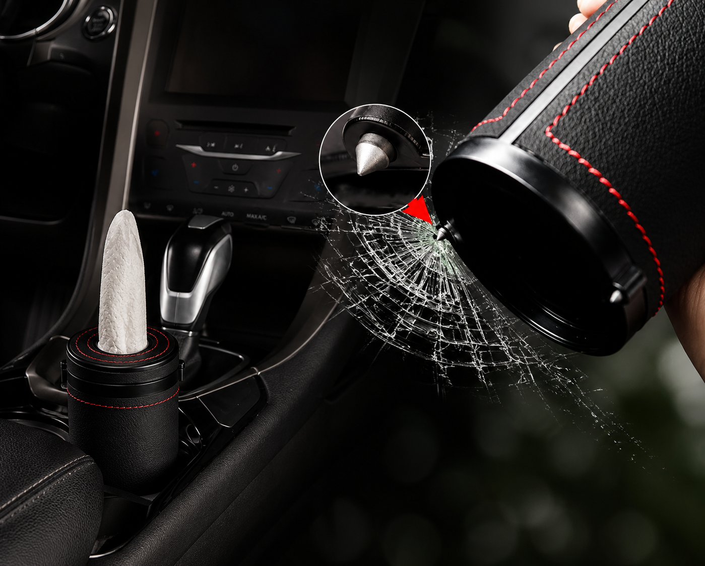 2-in-1 Car sleek Tissue Holder Safety Hammer